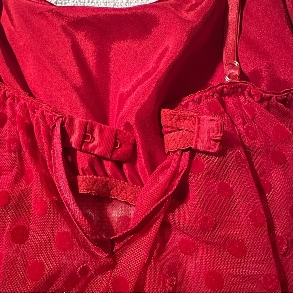 LINEA DONATELLA Entice Me Red Dot Semi Sheer Chemise Lace Bra Cami Women's M